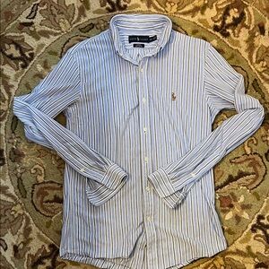 Ralph Lauren Men's White and Blue Striped Shirt